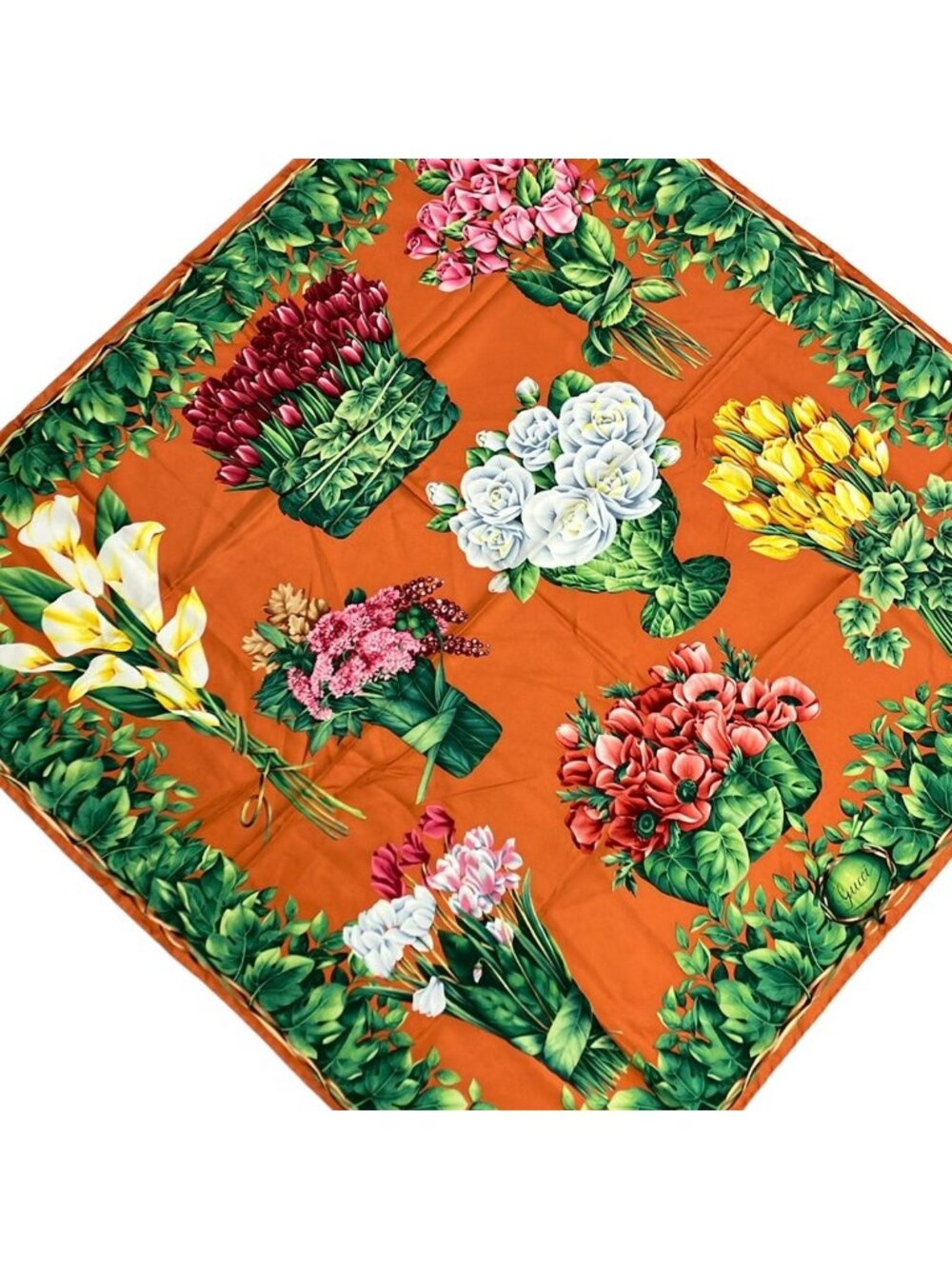Gucci Scarf Light Brown Green Multi Flower